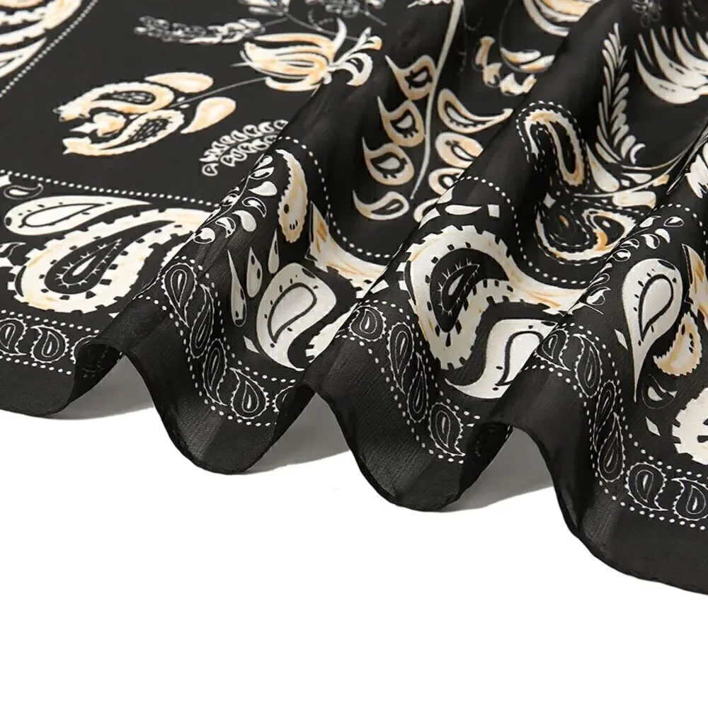 Black Pattern Silky Neck Scarf